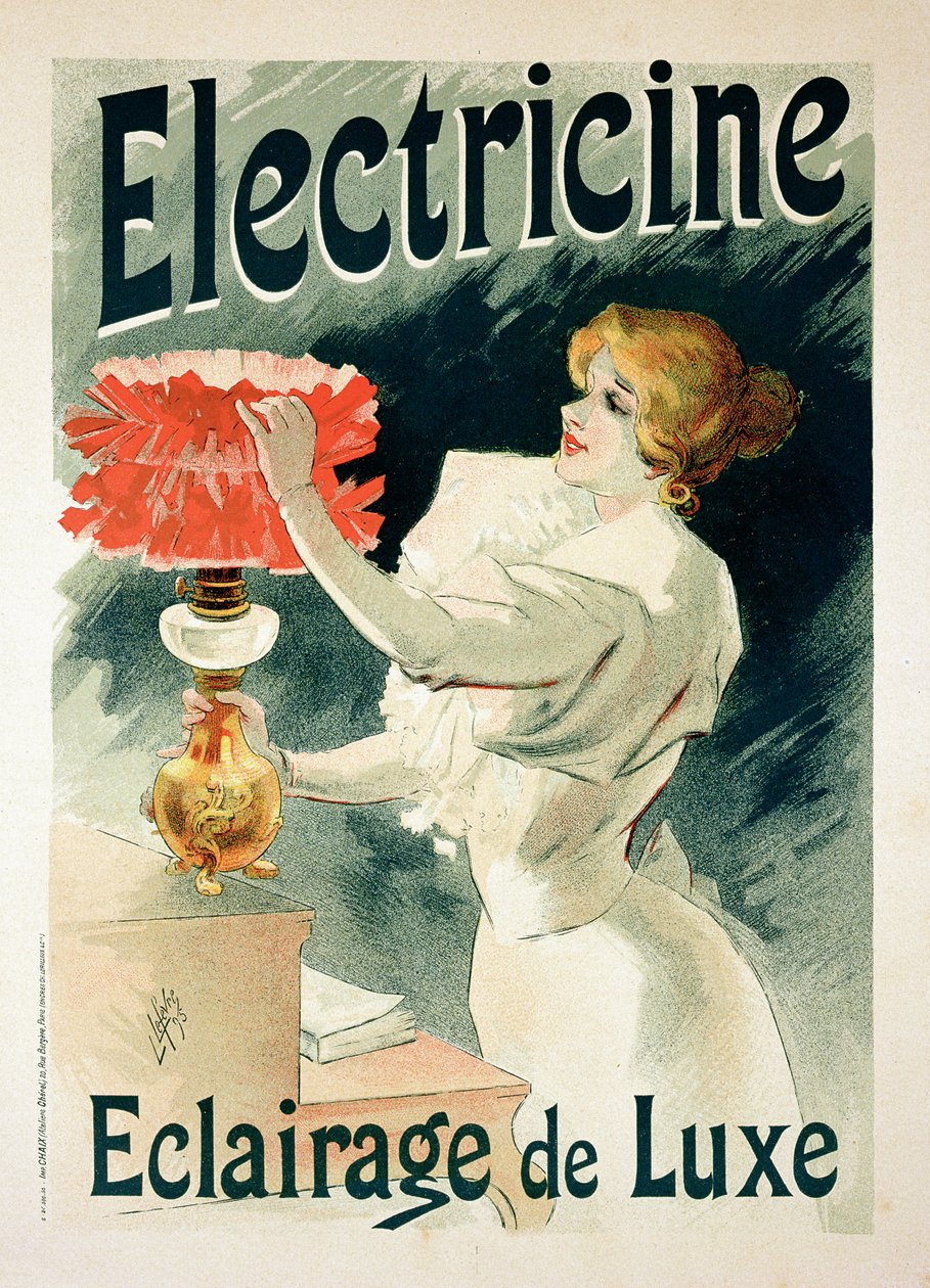 Reproduktion av en affisch som annonserar "Electricine" Luxury Lighting av Lucien Lefevre