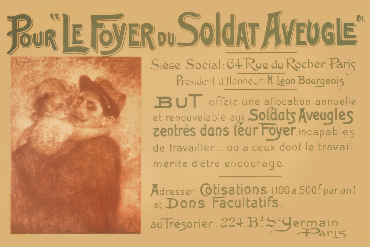 En blind soldat håller i en liten flicka av Lucien Levy-Dhurmer