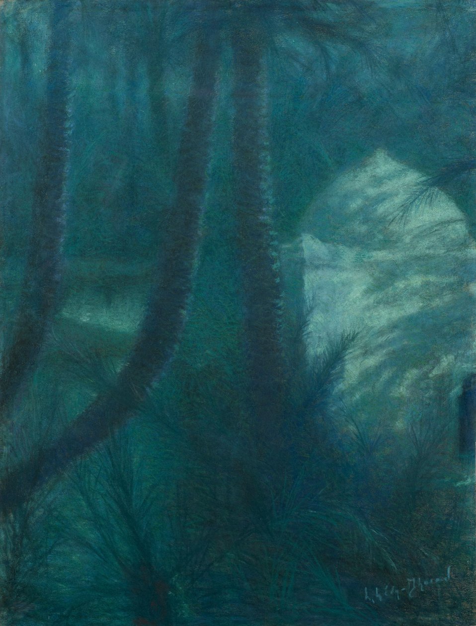 La Palmeraie, Marrakech, i månsken (pastell på papper monterad på kartong) av Lucien Levy Dhurmer