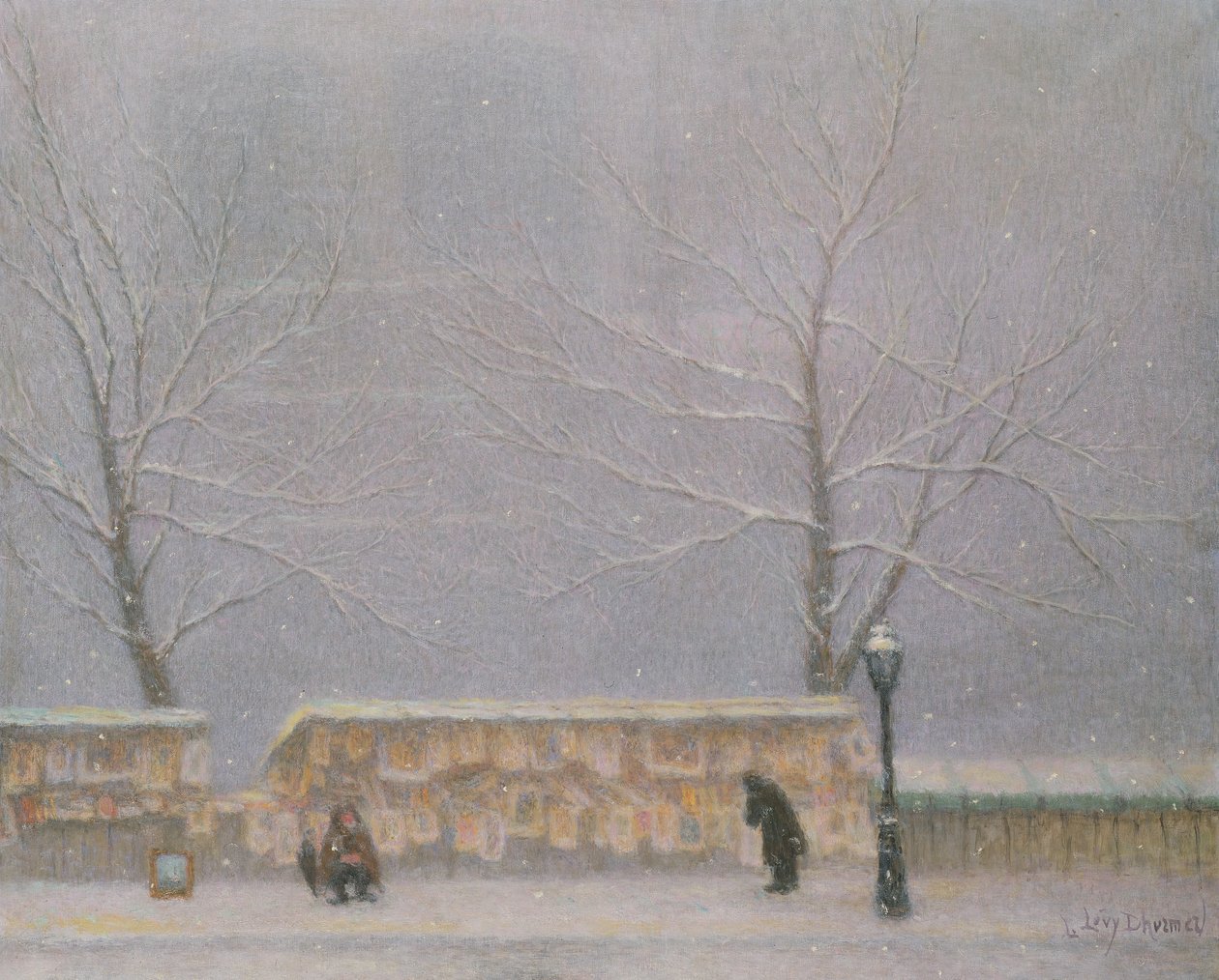 Notre-Dame, sedd från vänstra stranden, i snöigt väder (olja på duk) av Lucien Levy Dhurmer