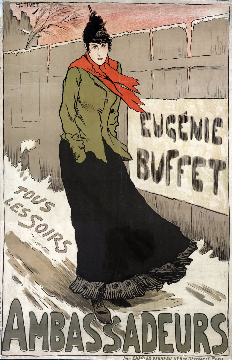 Eugenie Buffet (1866-1934), fransk populär sångerska varje kväll på Ambassadeur av Lucien Metivet
