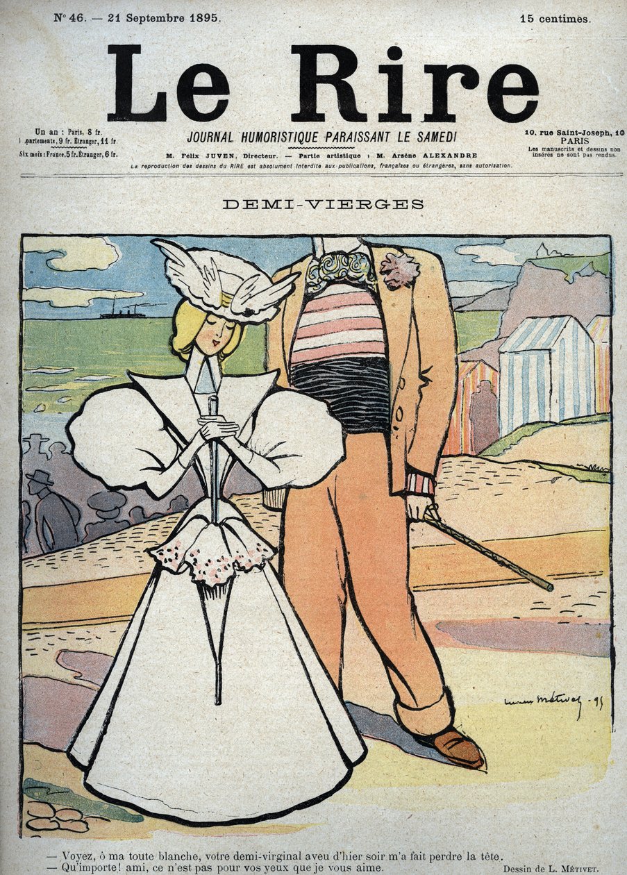 Halv jungfru (halv jungfru) - teckning av Lucien Marie Francois Metivet (1863-1930) för skrattet den 21 september av Lucien Metivet