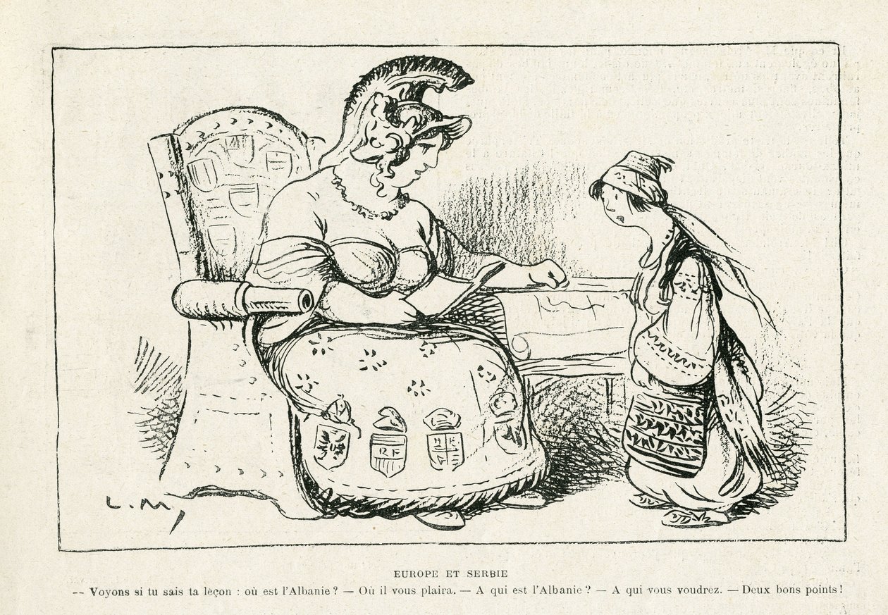 Illustration i Le Rire, 01/11/13 - Europa och Serbien - War of 14-18 (gravyr) av Lucien Metivet