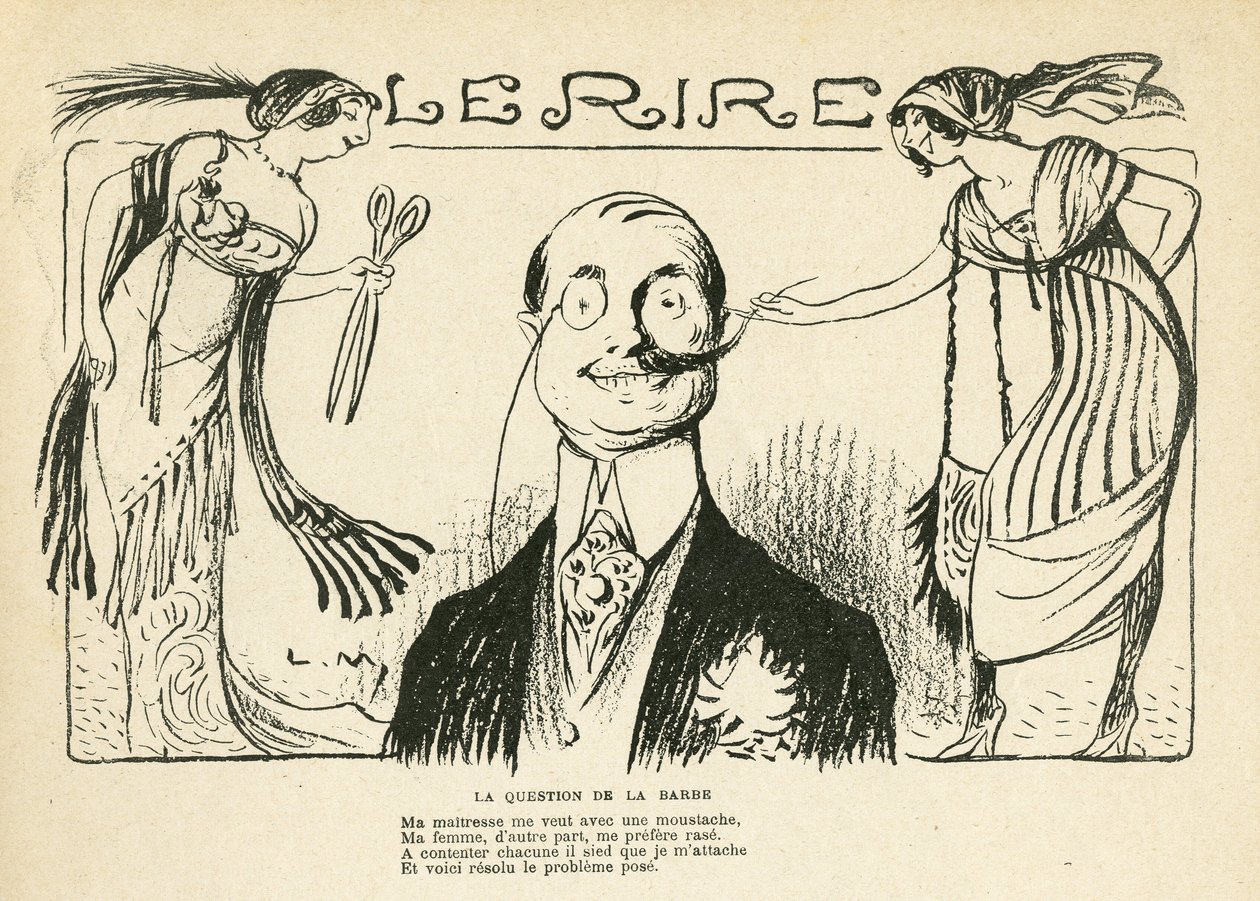 Illustration i Le Rire, 23/03/12 -frågan om skägget (gravyr) av Lucien Metivet