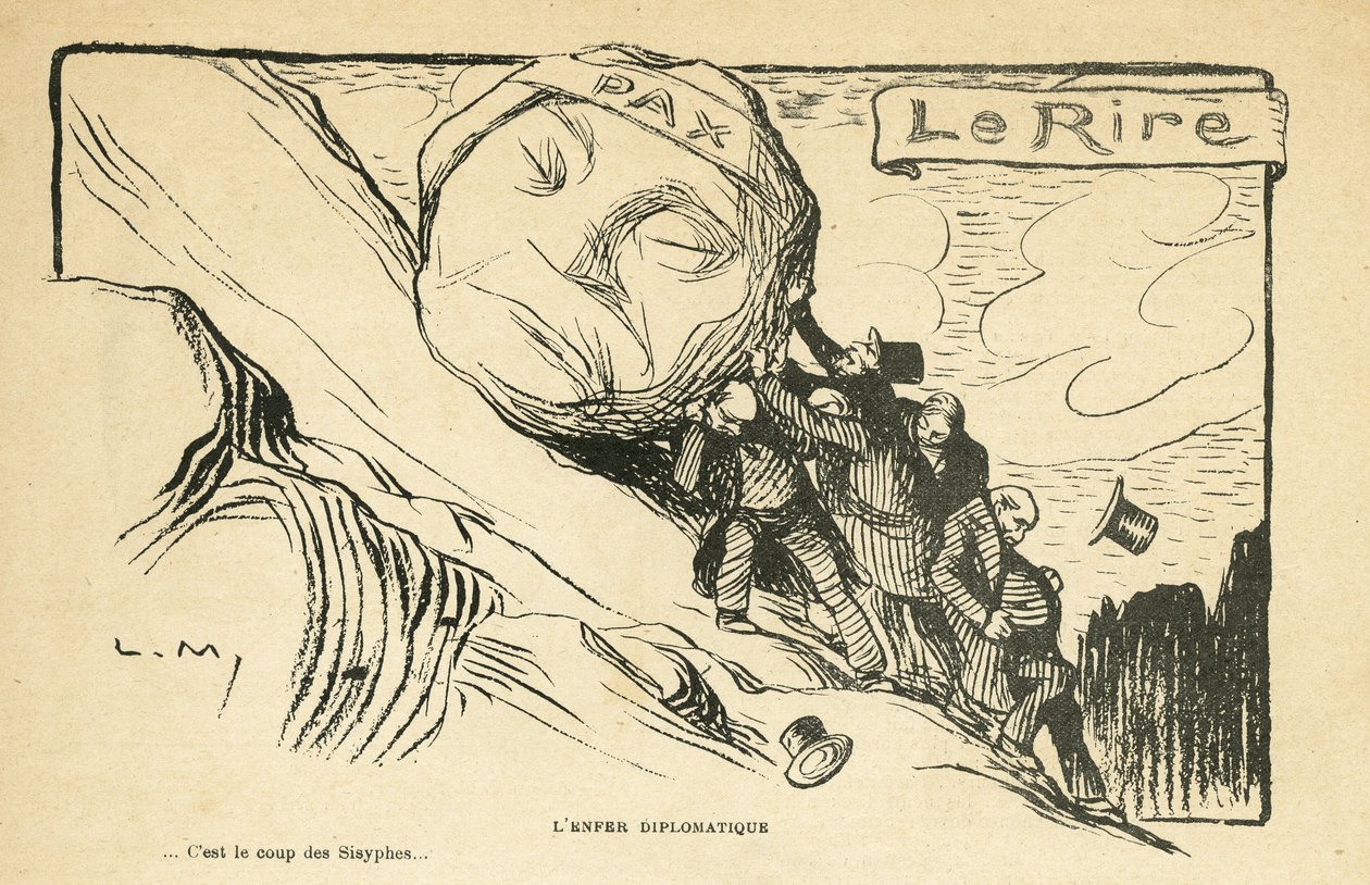 Illustration i Le Rire, 28/12/12 - diplomatiskt helvete - Krig 14-18 (gravyr) av Lucien Metivet