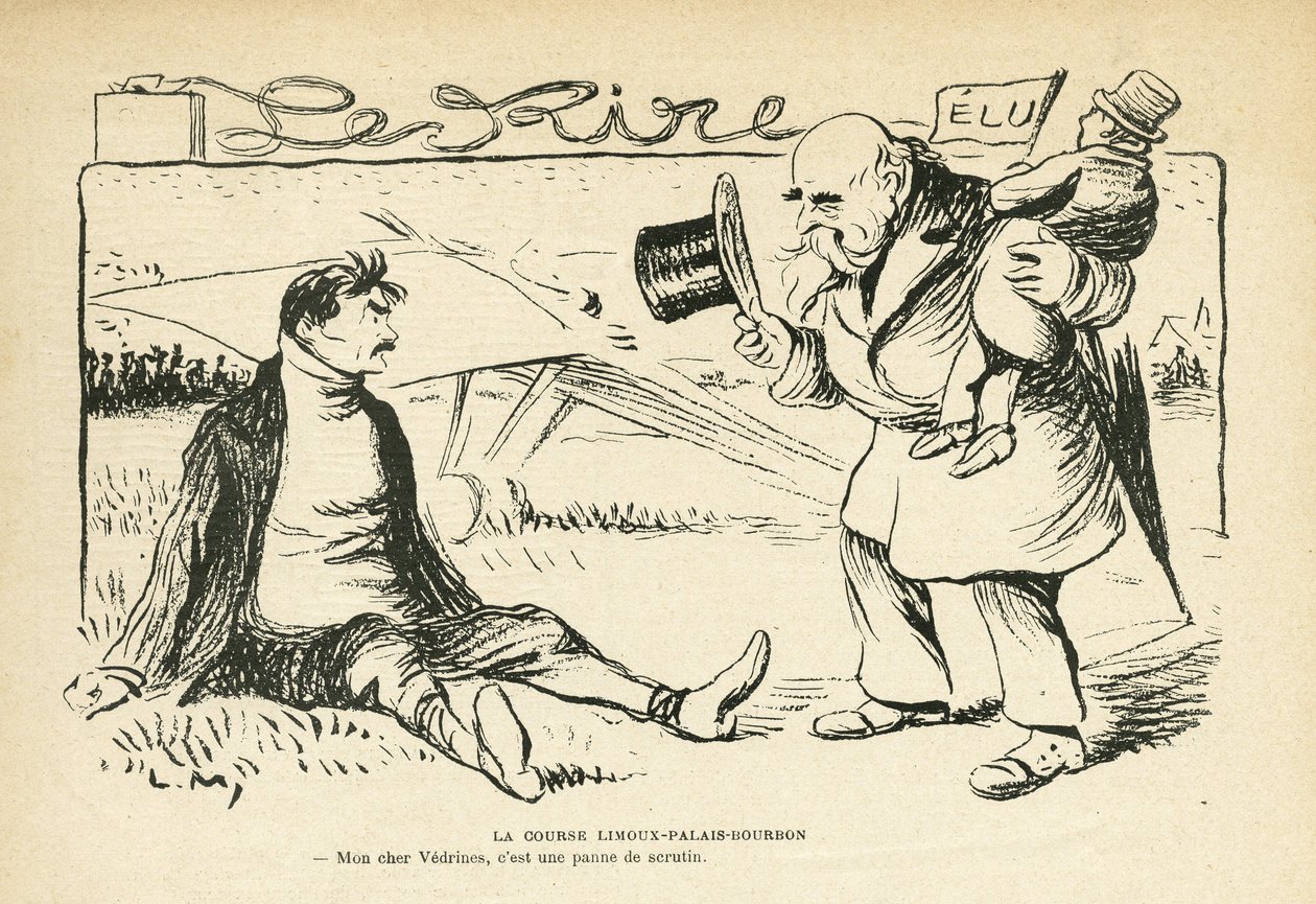 Illustration i Le Rire, 30/03/12 - Racet Limoux-Palais-Bourbon - Val, flyg - Vedrines Jules (1881-1919) (gravyr) av Lucien Metivet