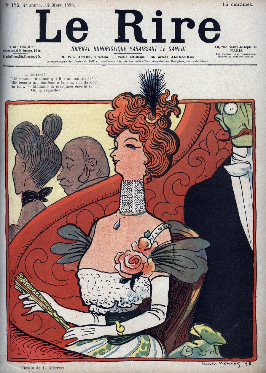 Kvinna på teatern - le rire du 12 mars 1898 (gravyr) av Lucien Metivet