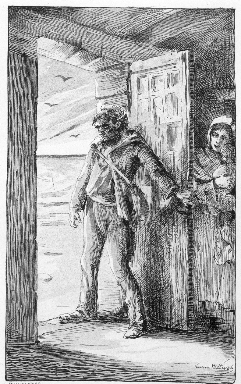 illustration till låten "le retour du marin" (gravyr) av Lucien Metivet