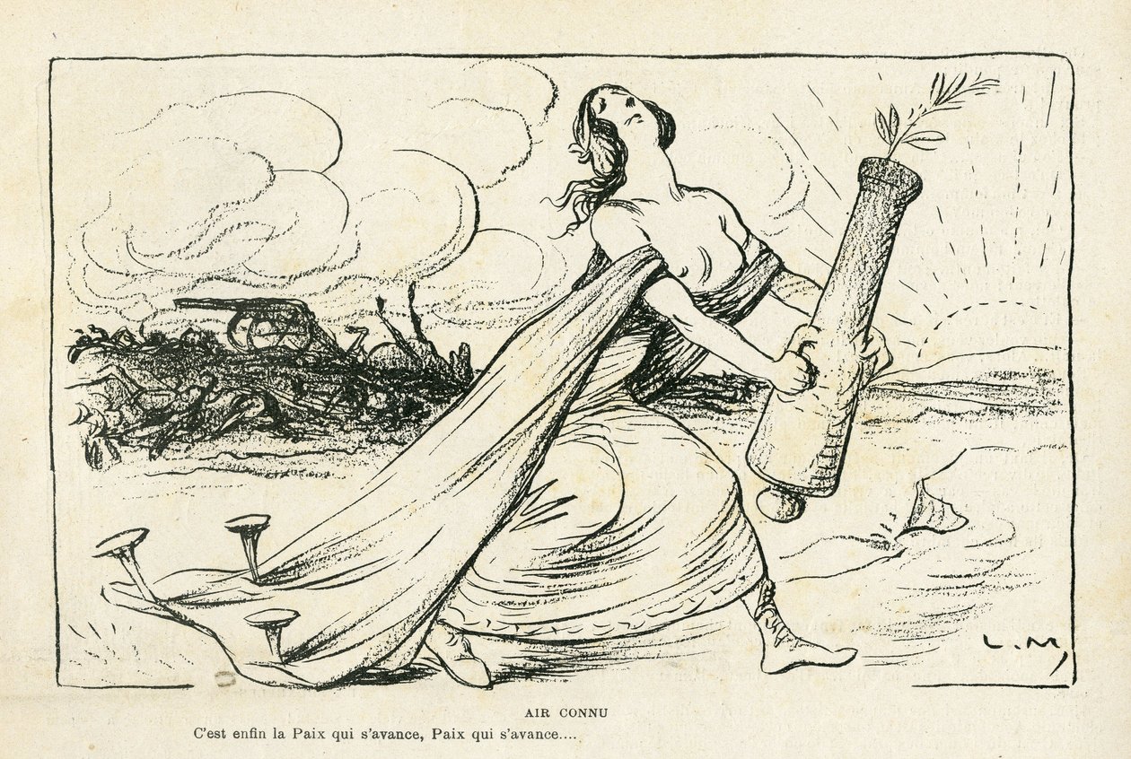 illustration i Le Rire, 03/05/13 - Familiar Air - Balkan, Guns, Shells, Peace, First World War (gravyr) av Lucien Metivet