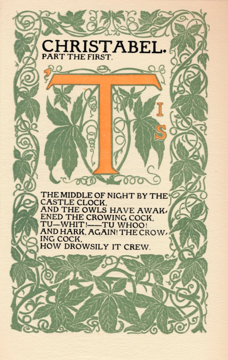 Eragny Press: Öppningssida av Coleridges Christabel, 1895-1914 av Lucien Pissaro