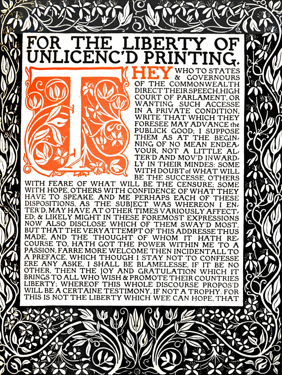 Eragny Press: Öppningssidan för Areopagitica, c.1895-1914. av Lucien Pissaro