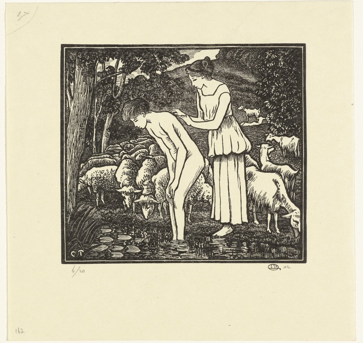 Daphnis tvättas av Cloë Daphnis et Chloé (serietitel) av Lucien Pissarro