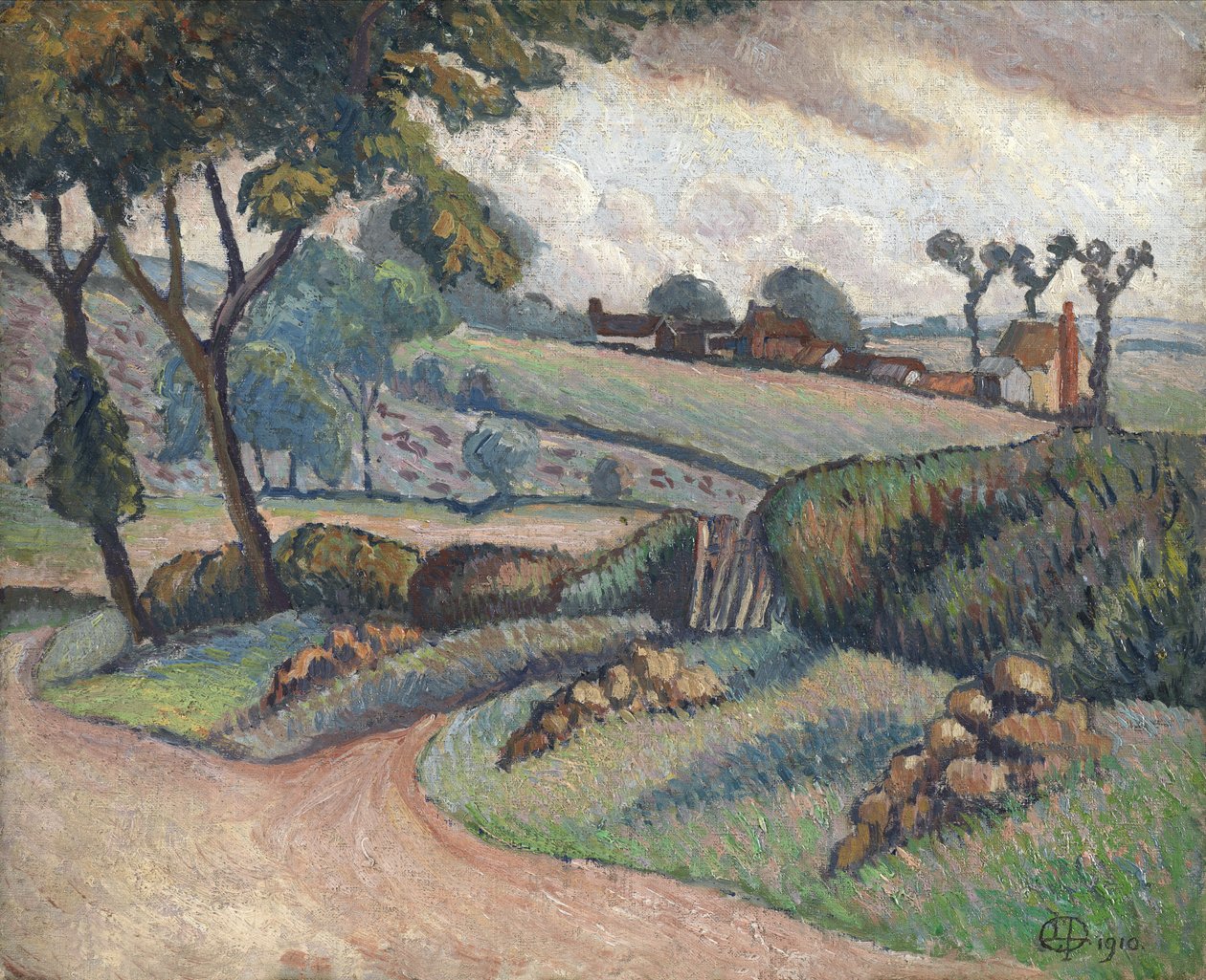 Duton Hill, Essex, 1910 (olja på duk ombord) av Lucien Pissarro