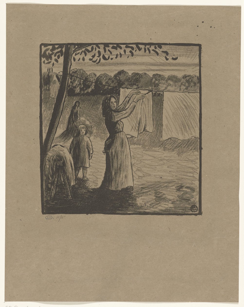 Hängning av tvätten av Lucien Pissarro