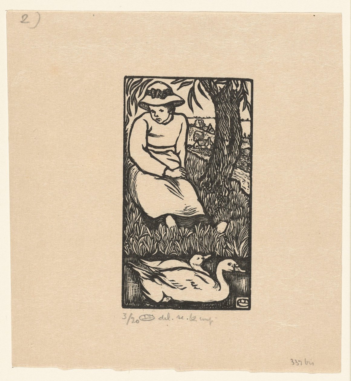 Flicka och två ankor La Fille au Canards av Lucien Pissarro