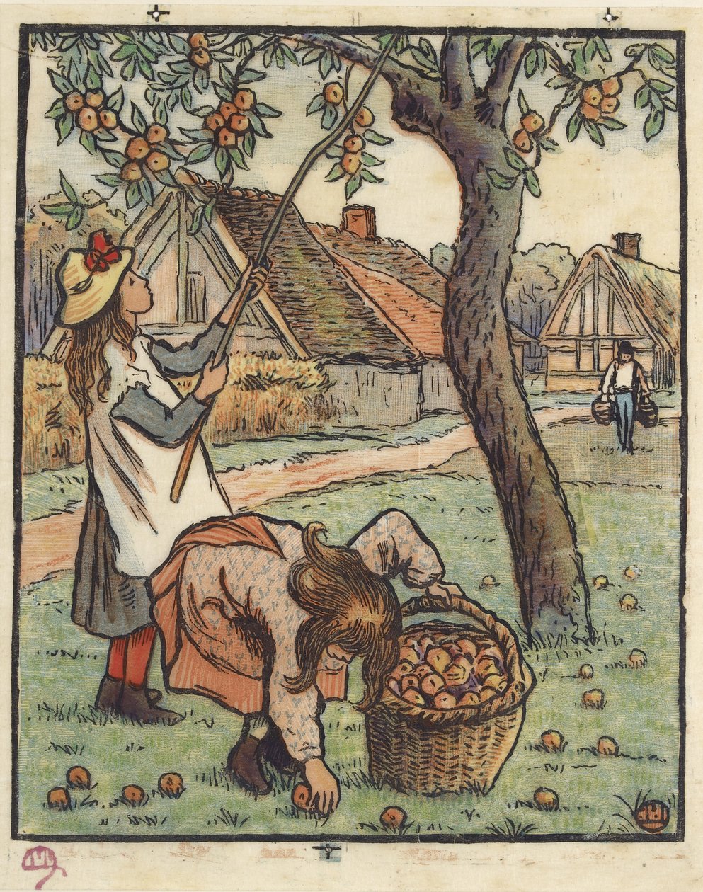 Äppelskörden, 1889 av Lucien Pissarro