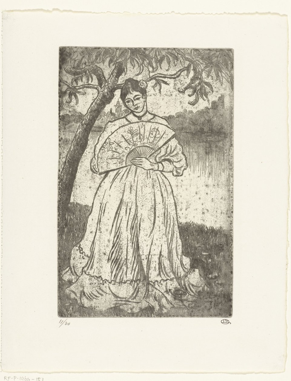 Kvinna med fläkt av Lucien Pissarro
