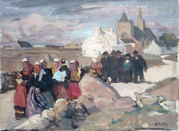 Bretonska män och kvinnor, ca 1909 (olja på duk) av Lucien Simon