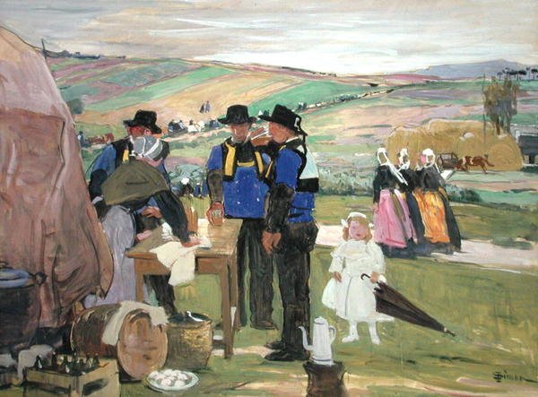 Brittany Pardon (gouache ombord) av Lucien Simon