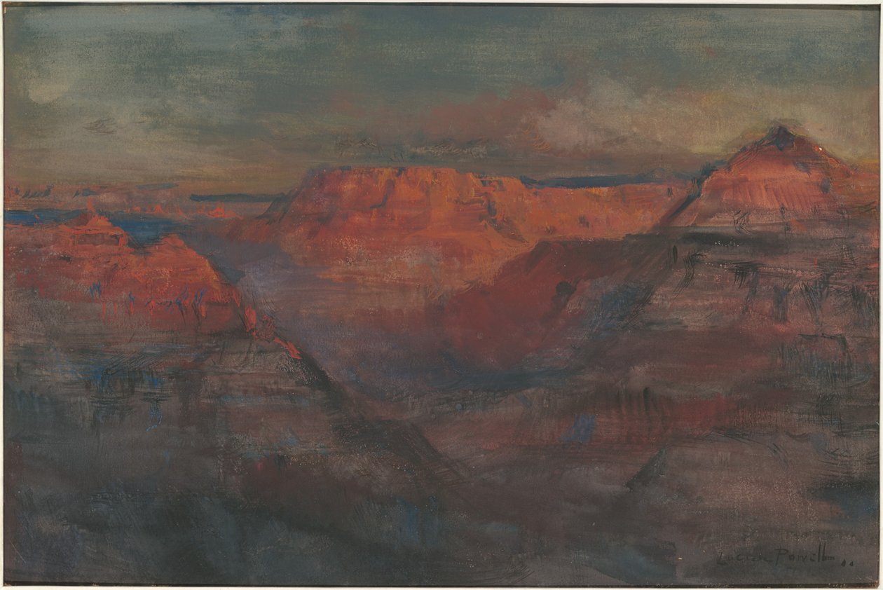 The Afterglow, Grand Canyon, Arizona, ca 1904 (w/c & gouache på kartong) av Lucien Whiting Powell