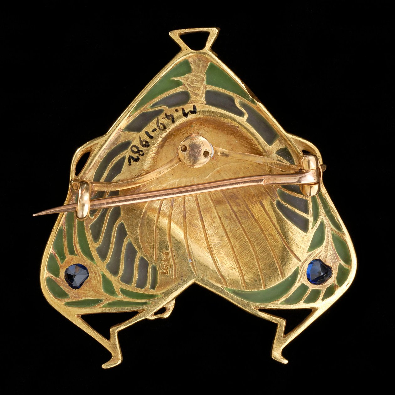 Broschhänge, ca 1900 (guld och plique à jour emalj med safirer) av Lucien or Léopold Gautrait