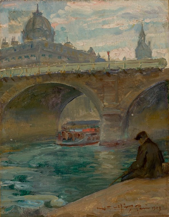  Seine RivernFrancais : Le pont Notre-Dame a Paris avec en arriere plan le dome du tribunal de commercenPortugues: O Senan av Lucilio de Albuquerque