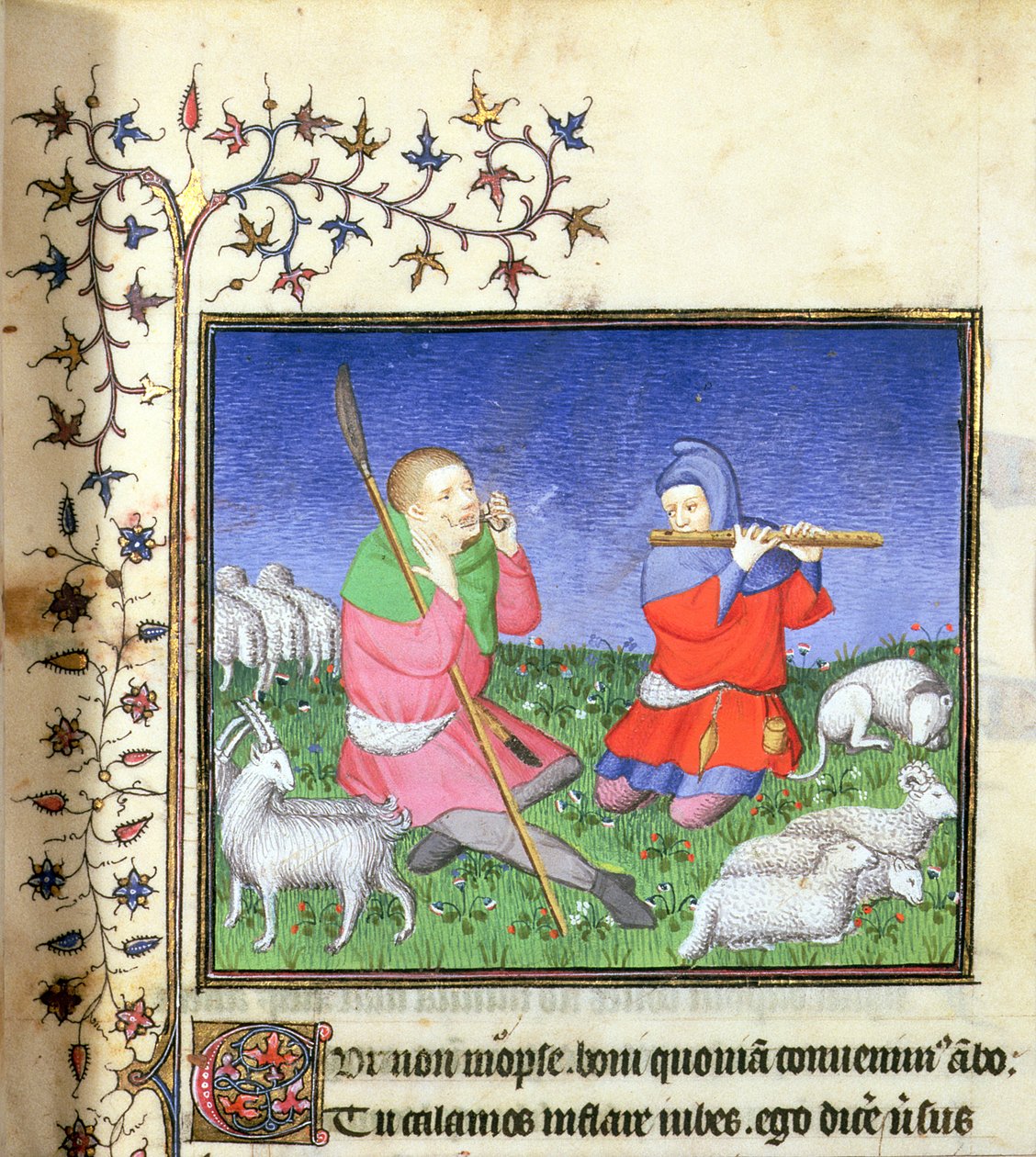 FRÖKEN. 307, fol.20r Illustration till Eclogue 5, Paris, c.1410 av Lucon Master