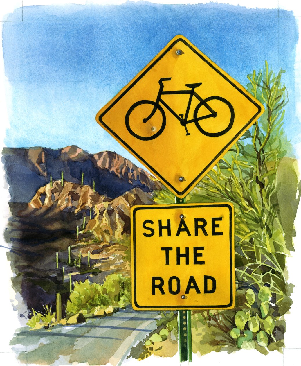 Share the Road, Gates Pass, 2004 (wc på papper) av Lucy Masterman