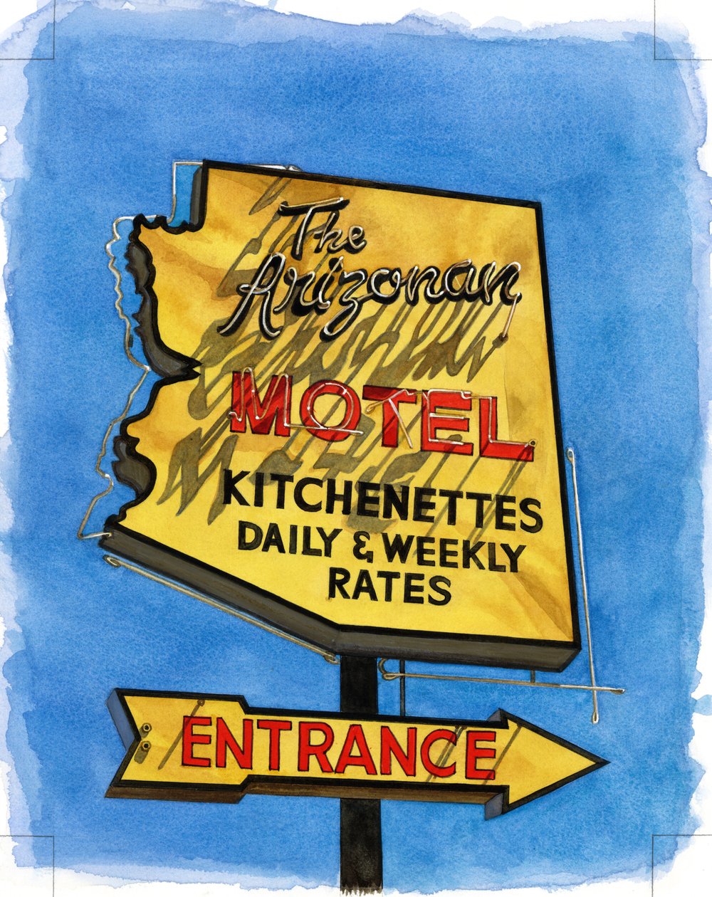 The Arizonian, Miracle Mile, 2004 (wc på papper) av Lucy Masterman