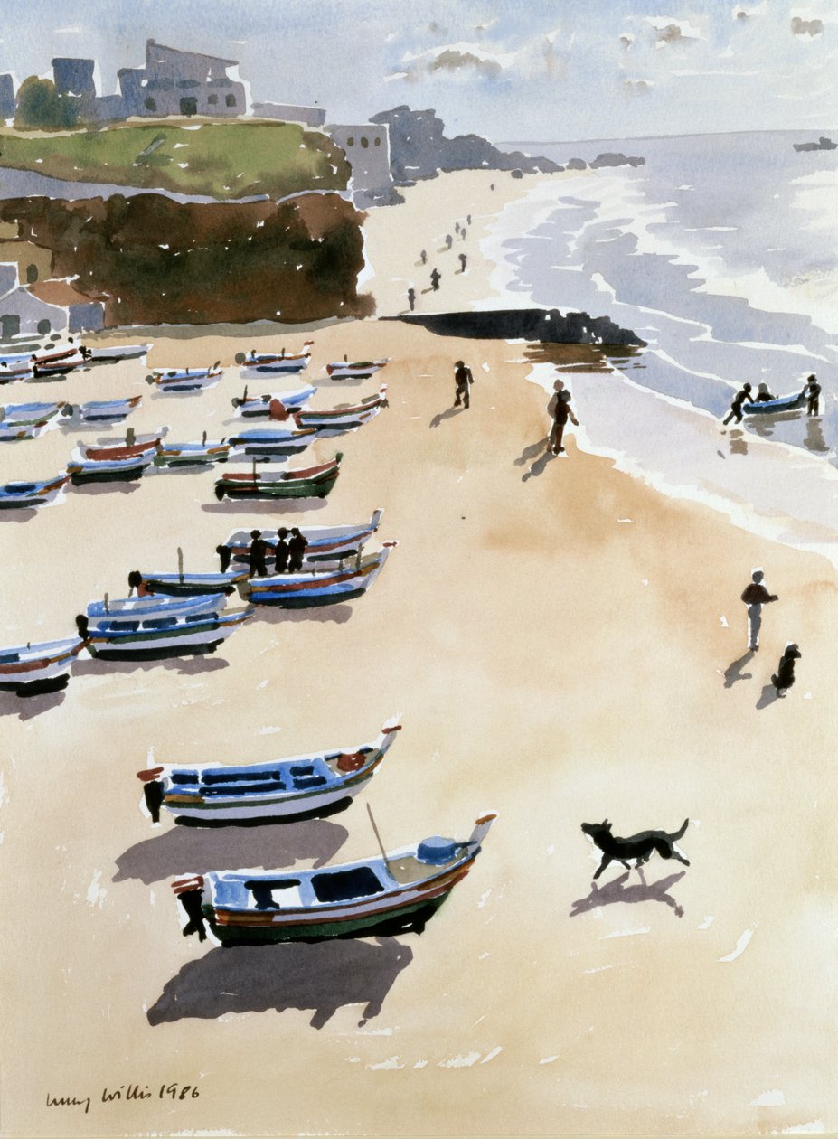 Boats on the Beach, 1986 (akvarell på papper) av Lucy Willis