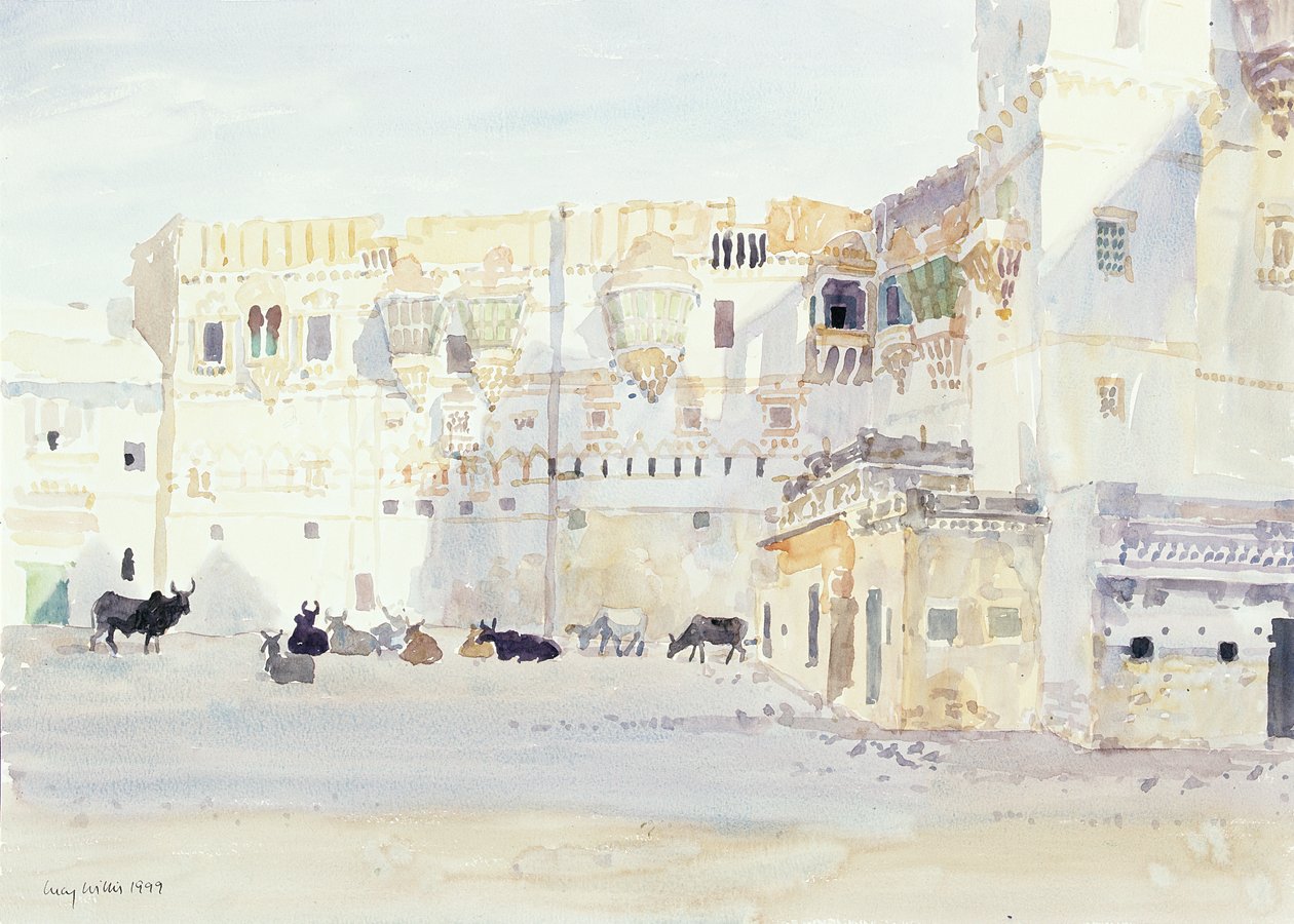 Evening at the Palace, Bhuj, 1999 (wc på papper) av Lucy Willis