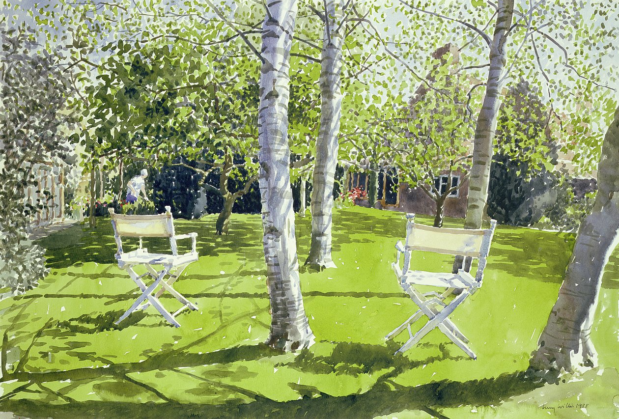 Silverbjörkar, 1988 (wc på papper) av Lucy Willis