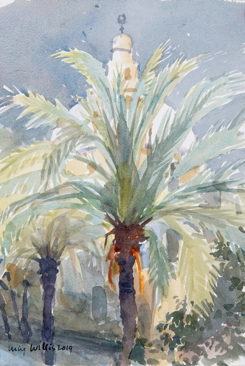 Old City Palms I, Jerusalem, 2019 (w/c på papper) av Lucy Willis