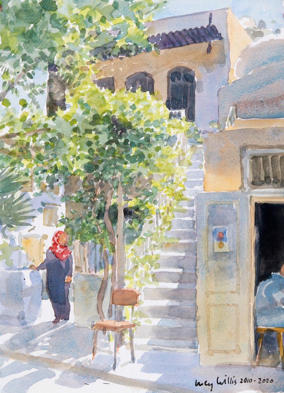Steps by The Citadel, Aleppo, Syrien, 2019 (w/c på papper) av Lucy Willis
