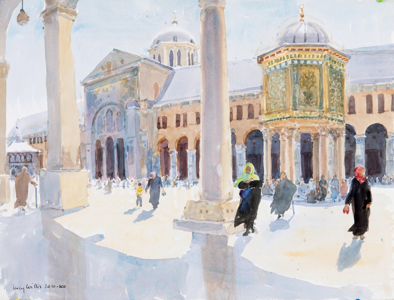 Den stora Umayyad-moskén, Damaskus, Syrien, 2019 (w/c på papper) av Lucy Willis
