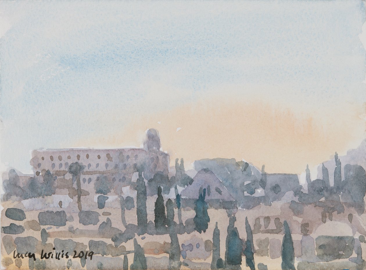 The King David Hotel, Sunset, Jerusalem, 2019 (w/c på papper) av Lucy Willis