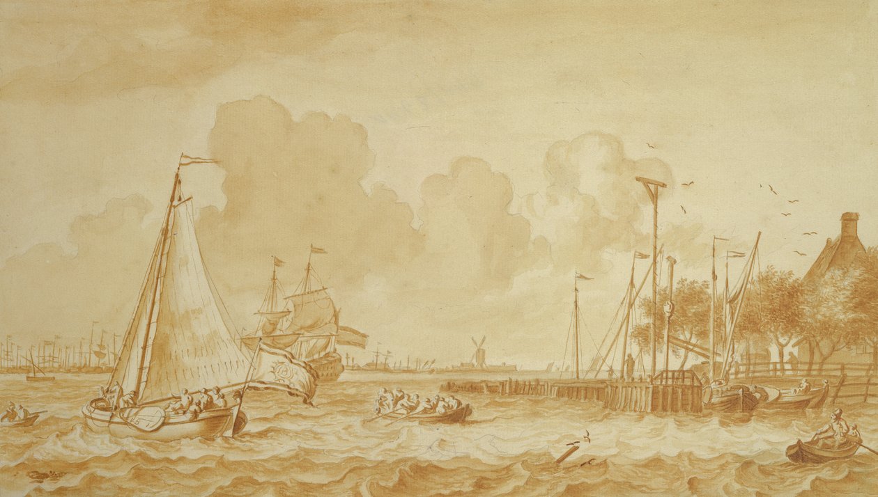 På Y, nära Amsterdam, 1680 (penna och penna på papper) av Ludolf Backhuysen