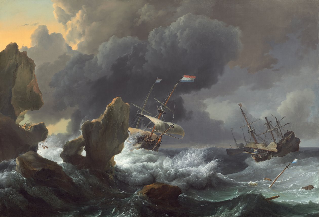 Ships in Distress off a Rocky Coast av Ludolf Bakhuizen