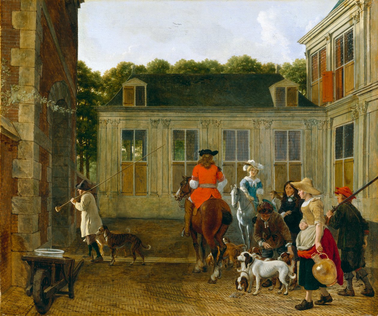 Jaktsällskap på gården till ett hus på landet, c.1665 av Ludolf de Jongh