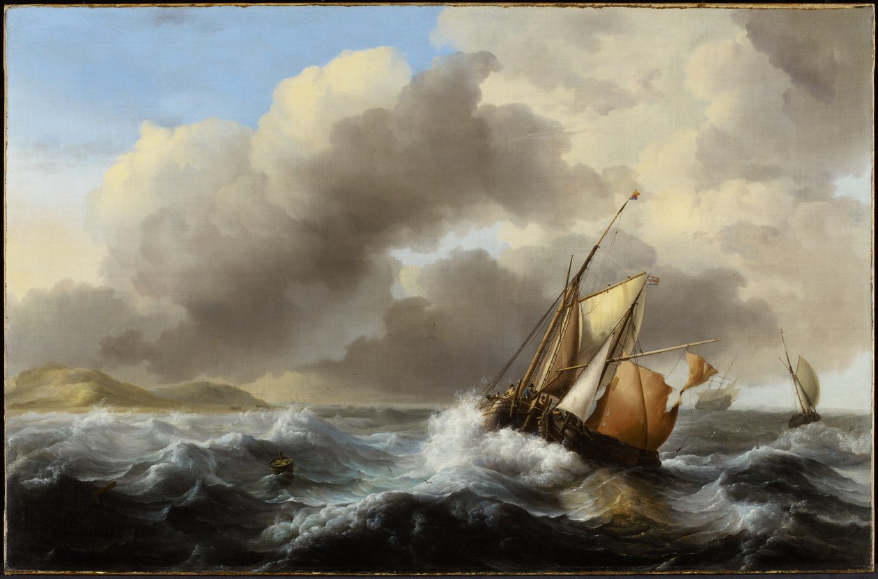 Fiskefartyg till havs i ett tungt hav, 1864 av Ludolf Backhuysen