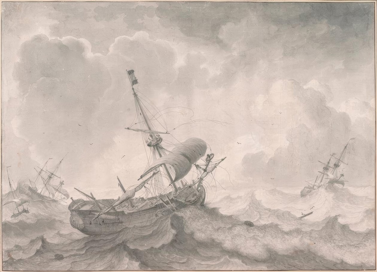 L.Backhuysen, fartyg på stormiga hav av Ludolf Backhuysen