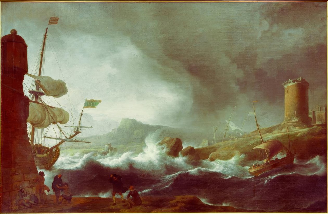 Stormiga hav på en bergig kust av Ludolf Backhuysen