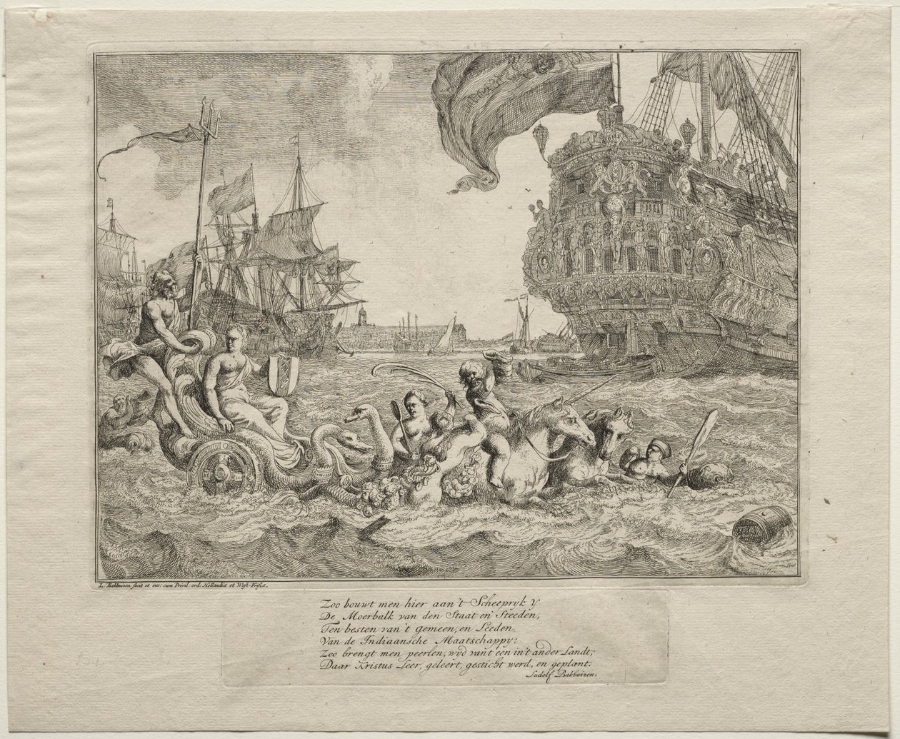 Personifieringen av Amsterdams ridning i Neptunes vagn, 1701. av Ludolf Backhuysen