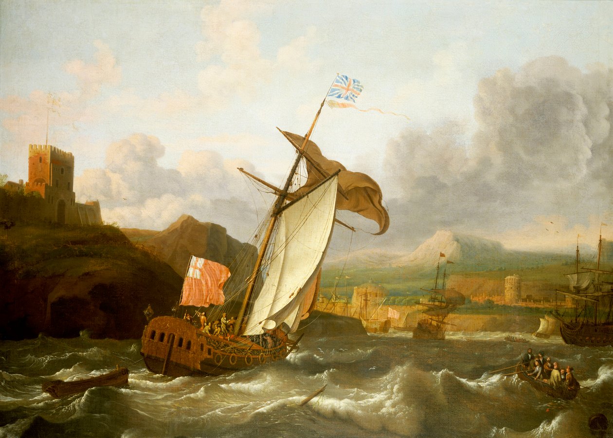 En engelsk yacht som seglar in i Plymouth, sent 1600-tal (olja på duk) av Ludolf Bakhuizen