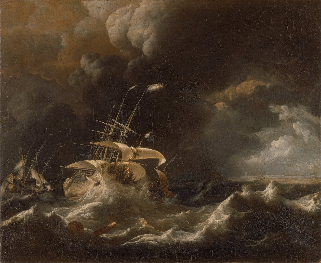 Holländsk köpman - fartyg i en storm av Ludolf Bakhuizen