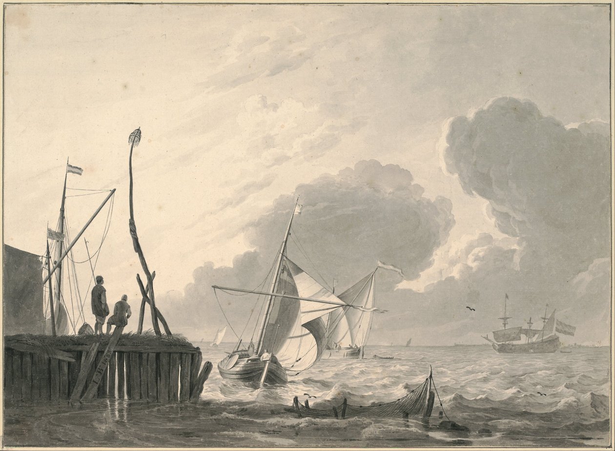 Hamn på havet i samlande åskväder av Ludolf Bakhuizen