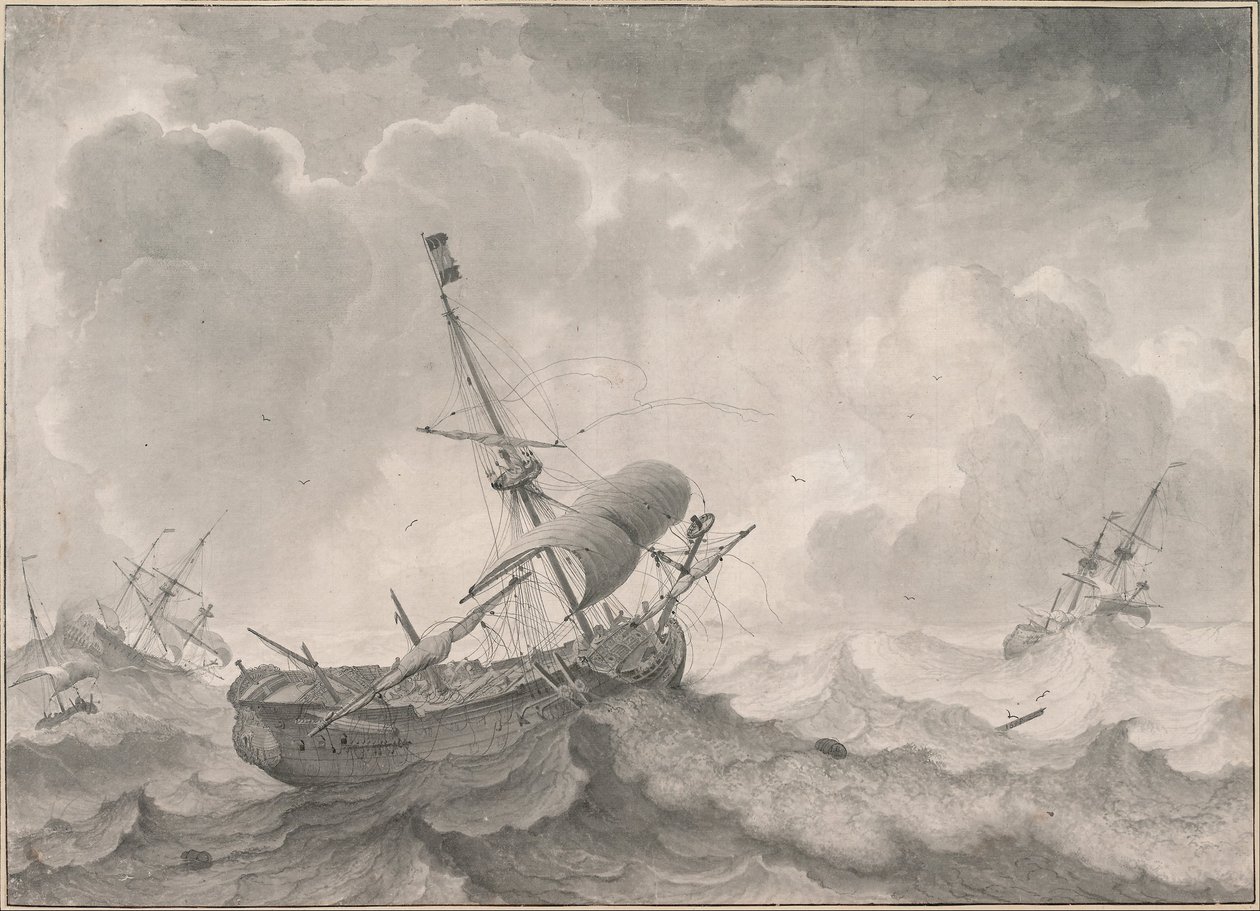 Fartyg på stormigt hav av Ludolf Bakhuizen