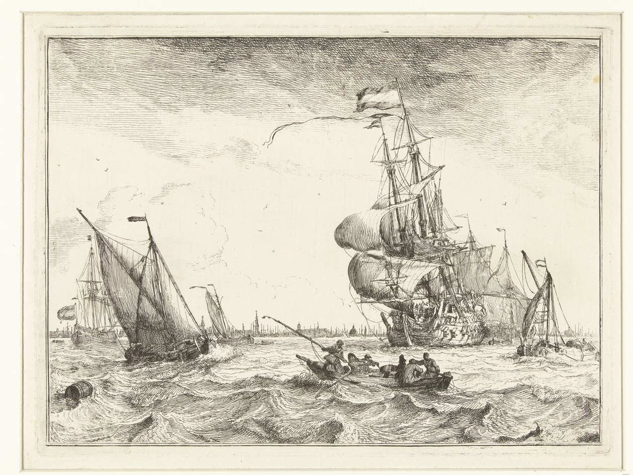 Utsikt över IJ med roddbåt Seascapes (serietitel) av Ludolf Bakhuysen