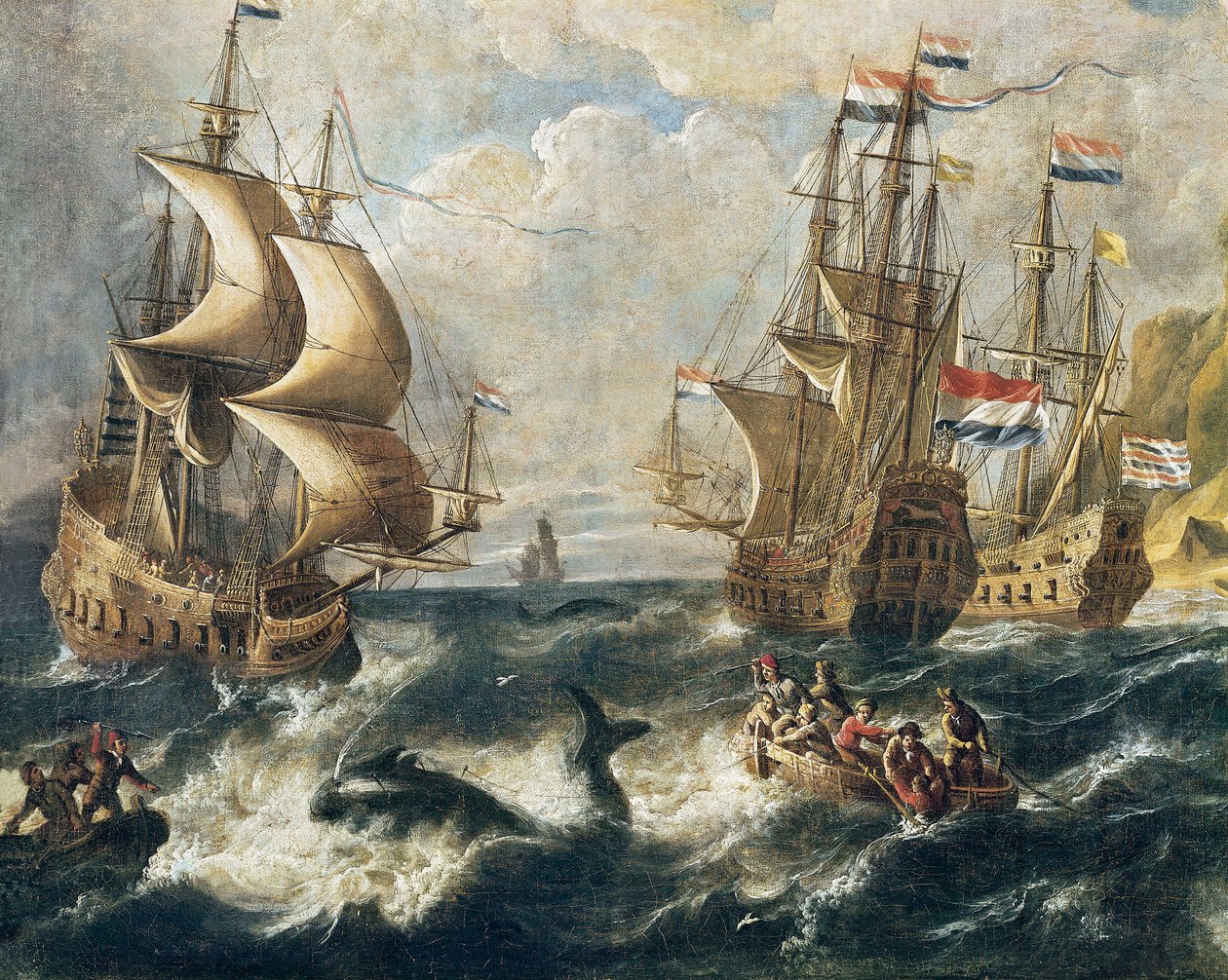 ""Valfångst"" Detalj. Målning av Ludolf Backhuysen (1631-1708). Nancy. Museum of Fine Arts. av Ludolf I Backhuysen