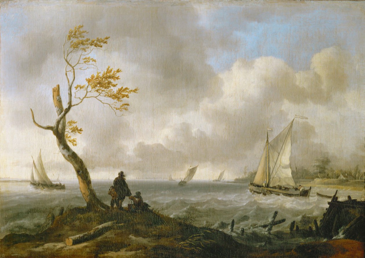 Fiskebåtar och kustfartyg i hårt väder ... av Ludolf I Backhuyzen